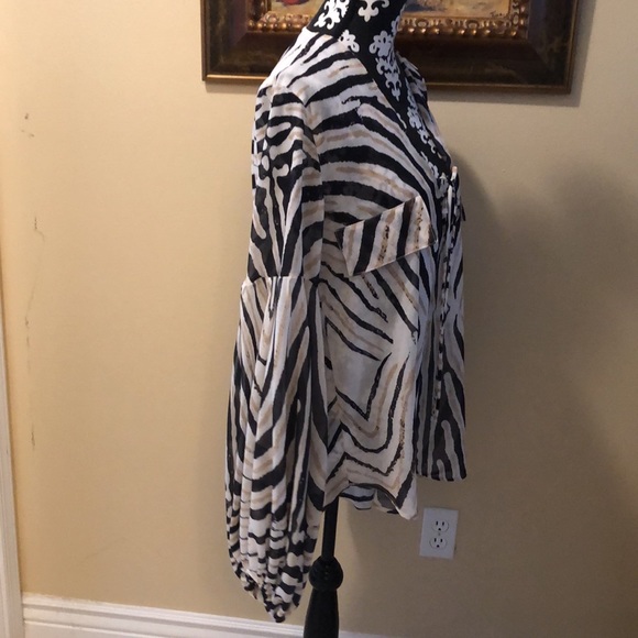 ✨Ramona LaRue Chiffon Balloon sleeve sheer cross tied abstract print overblouse - Picture 5 of 12